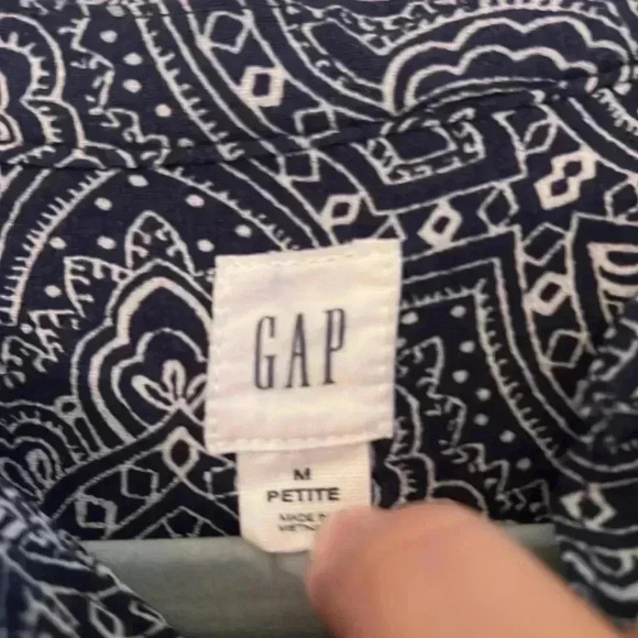 GAP MEDIUM PETITE BLUE AND WHITE DAMASK BOHO LONG SLEEVE DRESS - Picture 2 of 7